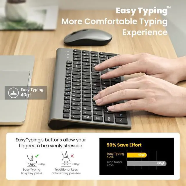 Alt view image 5 of 5 - cimetech EasyTyping KF10 Wireless Keyboard and Mouse Combo, [Silent Scissor Switch Keys][Labor-Saving Keys]Ultra Slim Wireless Computer Keyboard and Mouse, Easy Setup for PC/Laptop/Mac/Windows - Grey