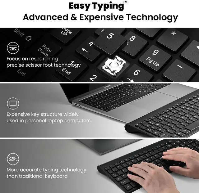 Alt view image 2 of 5 - cimetech EasyTyping KF10 Wireless Keyboard and Mouse Combo, [Silent Scissor Switch Keys][Labor-Saving Keys]Ultra Slim Wireless Computer Keyboard and Mouse, Easy Setup for PC/Laptop/Mac/Windows - Black