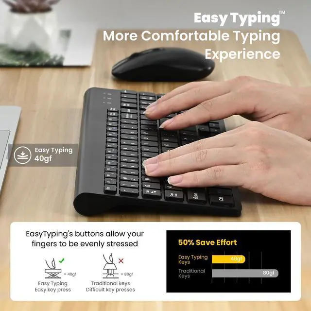 Alt view image 5 of 5 - cimetech EasyTyping KF10 Wireless Keyboard and Mouse Combo, [Silent Scissor Switch Keys][Labor-Saving Keys]Ultra Slim Wireless Computer Keyboard and Mouse, Easy Setup for PC/Laptop/Mac/Windows - Black