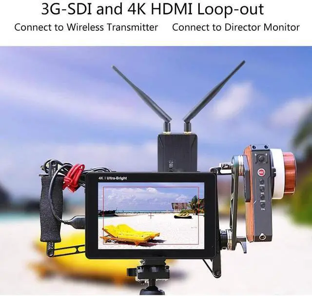 Alt view image 3 of 5 - On-Camera Video Field Monitor, 7 Inch IPS 3G-SDI 4K Full High Definition 1920x1200 DSLR Monitor, 2200nits 3D LUT Touching Screen with Swivel Arm for Mirrorless Camera, Camcorder, Video Camera