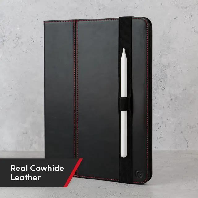 Alt view image 3 of 5 - Casemade Real Leather Case Compatible with iPad Air 11-inch M3 (2025) / M2 (2024), iPad Air 5th/4th Generation 10.9'' - Full-Grain Leather Cover, Auto Sleep/Wake, Dual Stand Position (Black)