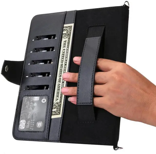 Alt view image 5 of 5 - JH 2020/2021 iPad Pro 11 Leather Case,iPad Pro 11 Case with Pencil Holder,Money Pocket, Shoulder/Hand Strap, Kickstand, Flip Cover with Auto Sleep/Wake (Black, 11 inch 006)
