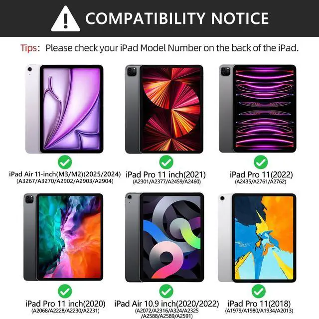 Alt view image 2 of 5 - Keyboard Case for iPad Air 11 inch (M3 2025 / M2 2024) & iPad Pro 11 inch (4th/3rd/2nd/1st) Gen - Magnetic Detachable Bluetooth Keyboard with Pencil Holder for 10.9" iPad Air 4th/5th Gen (Black)