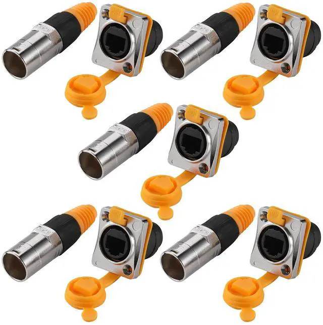 Main image of PENGLIN 5set RJ45 Panel Mount Waterproof Socket Connector, IP67 RJ45 Ethernet LAN Extension Cable Coupler, Cat5/Cat5e/Cat6 Female to Female Socket Jack for Outdoor Network