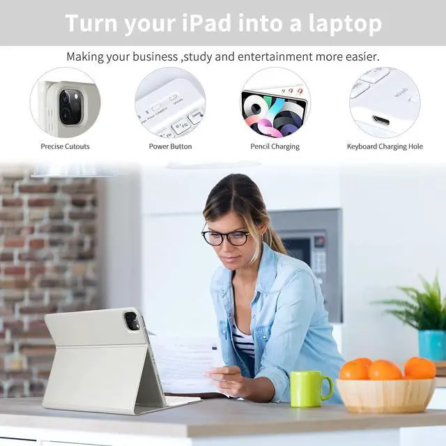 Alt view image 5 of 5 - Keyboard Case for iPad Air 11 inch (M3 2025 / M2 2024) & iPad Pro 11 inch (4th/3rd/2nd/1st) Gen - Magnetic Detachable Bluetooth Keyboard with Pencil Holder for 10.9" iPad Air 4th/5th Gen (Gray)