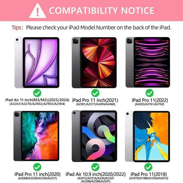 Alt view image 2 of 5 - Keyboard Case for iPad Air 11 inch (M3 2025 / M2 2024) & iPad Pro 11 inch (4th/3rd/2nd/1st) Gen - Magnetic Detachable Bluetooth Keyboard with Pencil Holder for 10.9" iPad Air 4th/5th Gen (Pink)