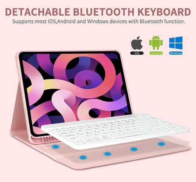 Alt view image 4 of 5 - Keyboard Case for iPad Air 11 inch (M3 2025 / M2 2024) & iPad Pro 11 inch (4th/3rd/2nd/1st) Gen - Magnetic Detachable Bluetooth Keyboard with Pencil Holder for 10.9" iPad Air 4th/5th Gen (Pink)