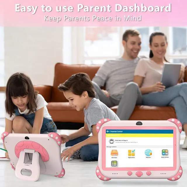 Alt view image 4 of 5 - Kids Tablet 7 inch Tablet for Kids Wifi Kids Tablets 32G Android 10 Dual Camera Educational Games Parental Control, Toddler Tablet with Kids Software Pre-Installed Kid-Proof YouTube Netflix (Pink)