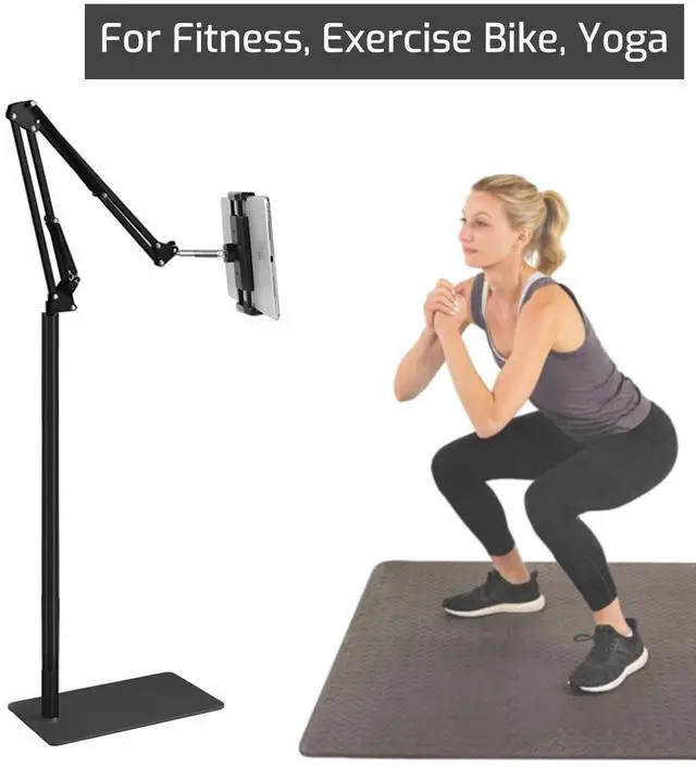 Alt view image 5 of 5 - pemsem Tablet Floor Stand for Phone Tablet, 360° Swivel Boom Arm Overhead Phone Mount, Compatible with iPad Pro 12.9 Samsung Galaxy Tab for Live Streaming Online Classes
