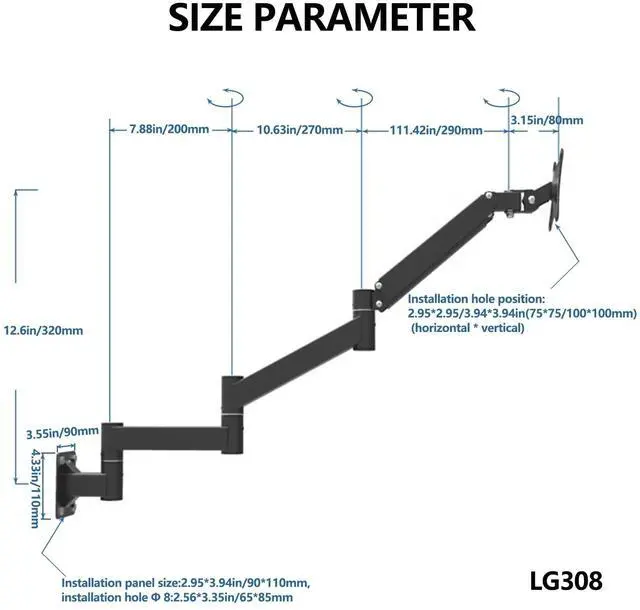Alt view image 2 of 5 - NBGYS Adjustable TV Wall Mount Bracket with Extended Arm, Ideal for 17-21 Inch Screens, VESA 75x75mm, 100x100mm, Perfect for Bedroom or Workspace, Swivel Design, Holds up to 5.5kgs