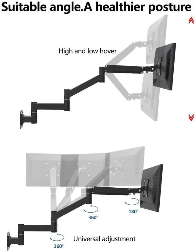 Alt view image 4 of 5 - NBGYS Adjustable TV Wall Mount Bracket with Extended Arm, Ideal for 17-21 Inch Screens, VESA 75x75mm, 100x100mm, Perfect for Bedroom or Workspace, Swivel Design, Holds up to 5.5kgs