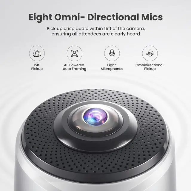 Alt view image 3 of 5 - COOLPO Camera 360, 4K Video Conference Room Camera System, Webcam, AI Driven Speaker Tracking, Noise Cancellation, Works with Zoom, Google Meet, Teams and More, 15 ft Mic Pickup, PANA 5ft USB Cable