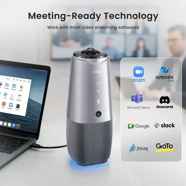 Alt view image 5 of 5 - COOLPO Camera 360, 4K Video Conference Room Camera System, Webcam, AI Driven Speaker Tracking, Noise Cancellation, Works with Zoom, Google Meet, Teams and More, 15 ft Mic Pickup, PANA 5ft USB Cable