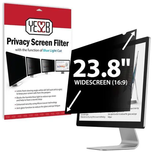 Main image of YES2B 23.8 Inch Monitor Privacy Screen Filter for 16:9 Widescreen Display - Computer, Monitor, Desktop PC, Anti Spy, Blue Light Blocking and Anti Glare Protector, Anti-Peeping Shield, Made in Korea