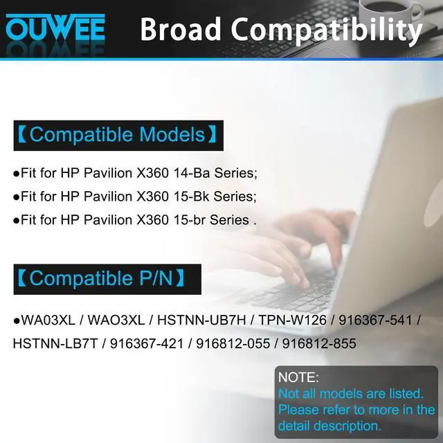 Alt view image 3 of 5 - OUWEE WA03XL Laptop Battery Compatible with HP Pavilion X360 14-BA 15-BK 15-BR 15-BR001TX Series HSTNN-LB7T HSTNN-UB7H TPN-W126 916367-541 916367-421 916812-055 916812-855 WAO3XL 11.4V 48.01Wh