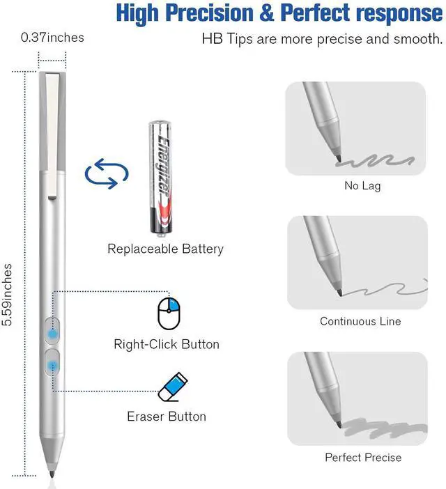Alt view image 5 of 5 - Stylus Pen with MPP Protocol (2500h Battery Life) for Microsoft Surface/HP/ASUS/Dell Touchscreen Laptops, AAAA Battery, Palm Rejection & 1024 Pressure Levels for Creators Students Doers