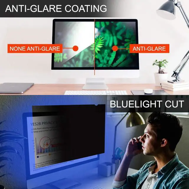Alt view image 3 of 5 - YES2B 23.8 Inch Monitor Privacy Screen Filter for 16:9 Widescreen Display - Computer, Monitor, Desktop PC, Anti Spy, Blue Light Blocking and Anti Glare Protector, Anti-Peeping Shield, Made in Korea
