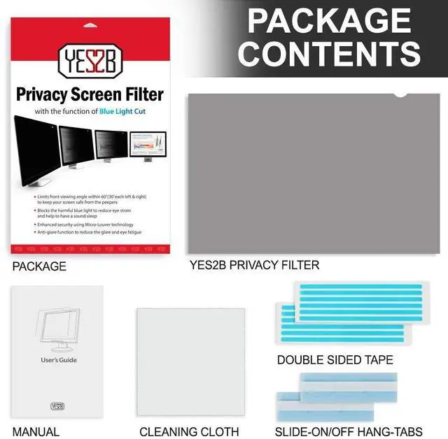 Alt view image 5 of 5 - YES2B 23.8 Inch Monitor Privacy Screen Filter for 16:9 Widescreen Display - Computer, Monitor, Desktop PC, Anti Spy, Blue Light Blocking and Anti Glare Protector, Anti-Peeping Shield, Made in Korea