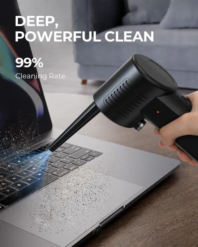 Alt view image 3 of 5 - Koonie Cordless Air Duster, Battery Operated Computer Cleaning Duster, Portable Replaces Compressed Air Cans, 8000mAh 10W Fast Charging Air Blower, No Gas for Computer Keyboard, Car, Pet House