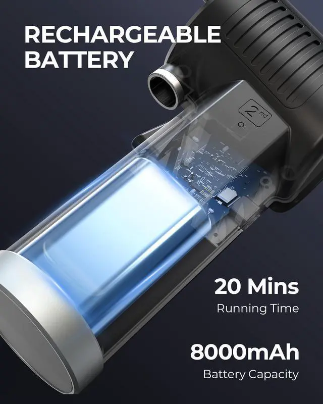 Alt view image 4 of 5 - Koonie Cordless Air Duster, Battery Operated Computer Cleaning Duster, Portable Replaces Compressed Air Cans, 8000mAh 10W Fast Charging Air Blower, No Gas for Computer Keyboard, Car, Pet House