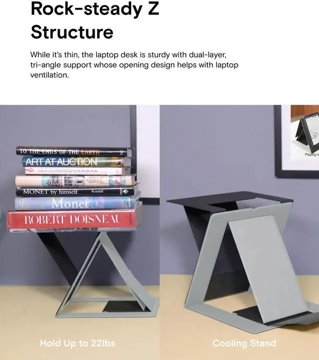 Alt view image 4 of 5 - MOFT Folding Laptop Stand Lap Desk, Portable & Mini Computer Stand Laptop Desk for Travel and Home Office, Ergonomic Design with Adjustable Viewing Angles, Lightweight Computer Cooling Riser, Black