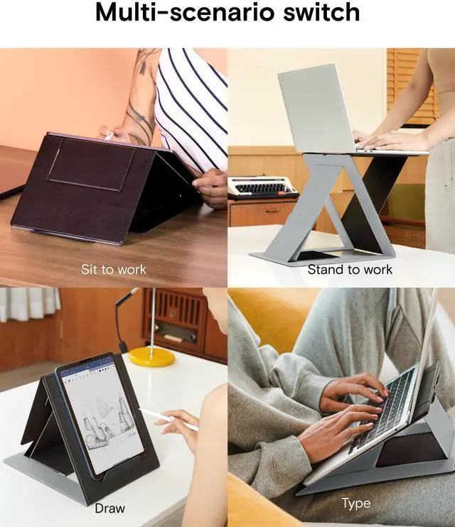 Alt view image 2 of 5 - MOFT Folding Laptop Stand Lap Desk, Portable & Mini Computer Stand Laptop Desk for Travel and Home Office, Ergonomic Design with Adjustable Viewing Angles, Lightweight Computer Cooling Riser, Black