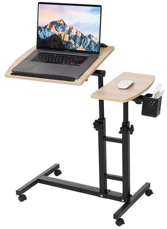 Main image of Farios Adjustable Laptop Desk with Cart, Computer Workstation, Bed Side Table, Tiltable Table and Mouse pad for Laptop-Dark Blond Wood