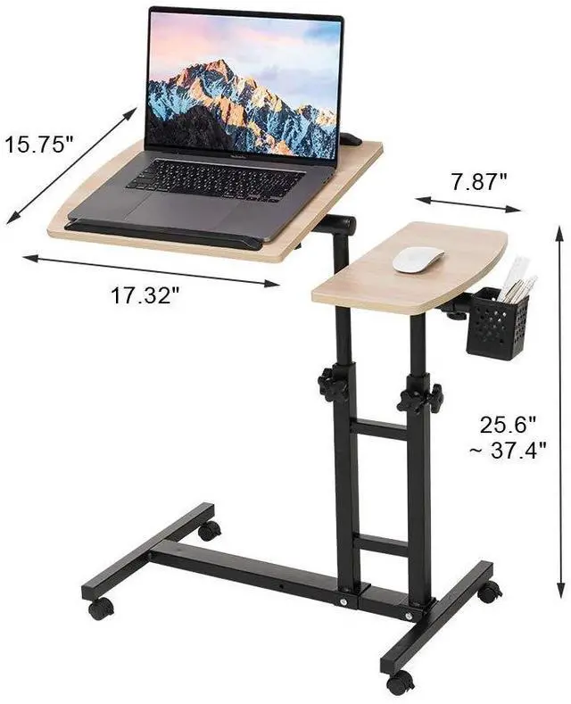 Alt view image 3 of 5 - Farios Adjustable Laptop Desk with Cart, Computer Workstation, Bed Side Table, Tiltable Table and Mouse pad for Laptop-Dark Blond Wood