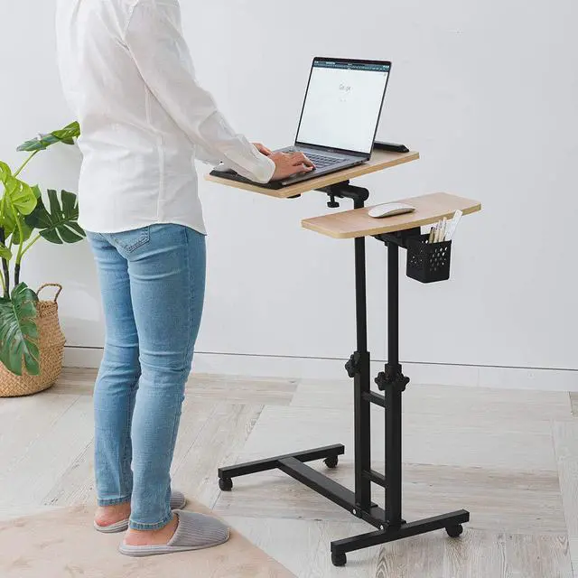 Alt view image 2 of 5 - Farios Adjustable Laptop Desk with Cart, Computer Workstation, Bed Side Table, Tiltable Table and Mouse pad for Laptop-Dark Blond Wood