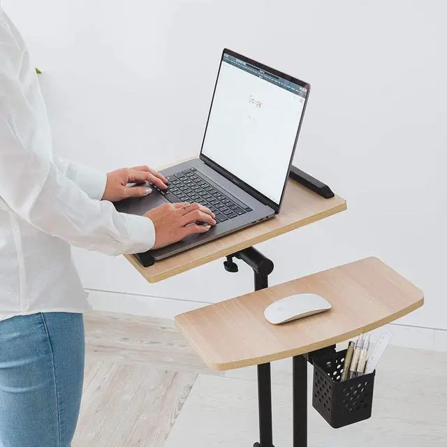 Alt view image 5 of 5 - Farios Adjustable Laptop Desk with Cart, Computer Workstation, Bed Side Table, Tiltable Table and Mouse pad for Laptop-Dark Blond Wood