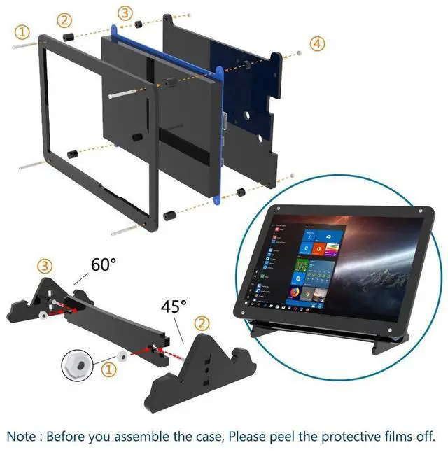 Alt view image 4 of 5 - 7 Inch Touch Screen Monitor for Raspberry Pi, Portable IPS Display HDMI 1024 * 600 Touchscreen with Acrylic Case, Second Monitor for Gaming Consoles/PC/Camera/Win OS
