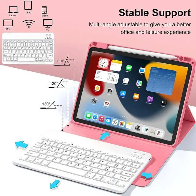 Alt view image 3 of 5 - kenke for iPad Air 11 Inch M3/M2 (2025/2024), iPad Air 5/4th Gen (2022/2020) 10.9 Inch Case with Keyboard, Detachable Wireless Bluetooth with Right Side Pencil Holder & Groove (Watermelon Red)