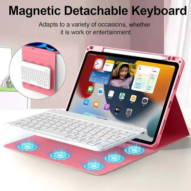 Alt view image 4 of 5 - kenke for iPad Air 11 Inch M3/M2 (2025/2024), iPad Air 5/4th Gen (2022/2020) 10.9 Inch Case with Keyboard, Detachable Wireless Bluetooth with Right Side Pencil Holder & Groove (Watermelon Red)