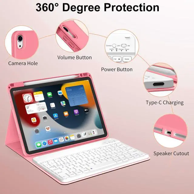 Alt view image 5 of 5 - kenke for iPad Air 11 Inch M3/M2 (2025/2024), iPad Air 5/4th Gen (2022/2020) 10.9 Inch Case with Keyboard, Detachable Wireless Bluetooth with Right Side Pencil Holder & Groove (Watermelon Red)