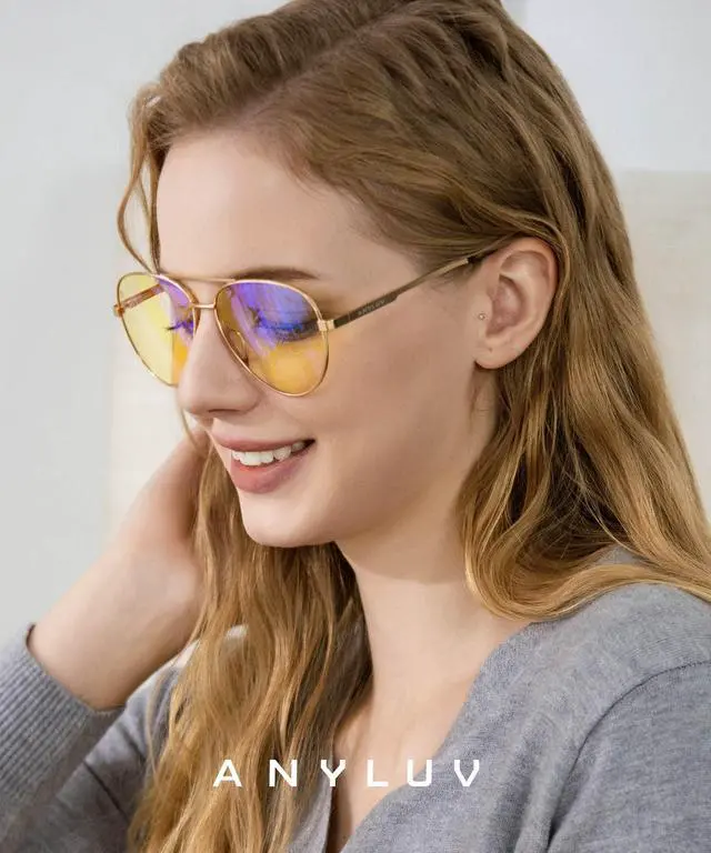 Alt view image 2 of 5 - ANYLUV Blue Light Blocking Glasses Men, Pilot Style Computer Gaming Glasses Lightweight Metal Frame & Comfortable Nose Pad