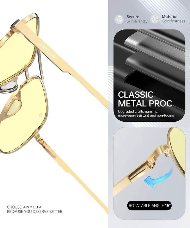 Alt view image 3 of 5 - ANYLUV Blue Light Blocking Glasses Men, Pilot Style Computer Gaming Glasses Lightweight Metal Frame & Comfortable Nose Pad