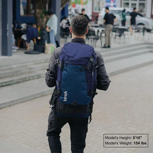Alt view image 2 of 5 - torch Travel Backpack 40L  TSA Friendly Flight Approved, Carry-On Waterproof Hiking Daypack with Rain Cover  Lightweight Rucksack for Camping, Trekking, Outdoor Adventures  Takahagi(Blue)
