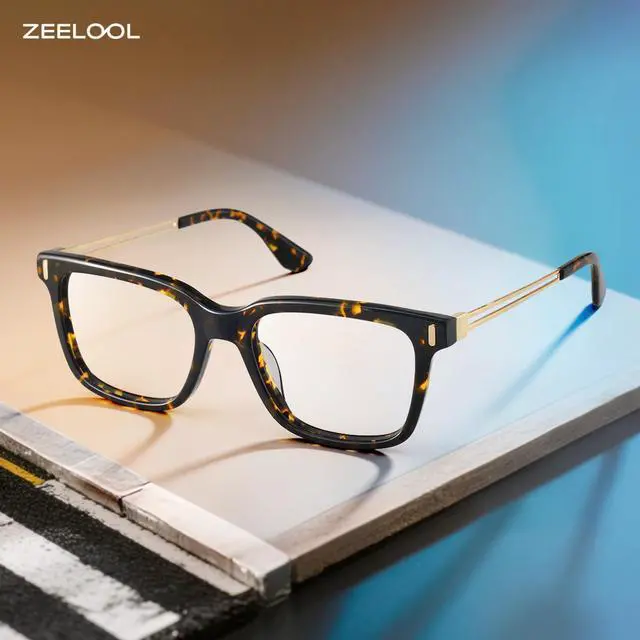 Alt view image 2 of 5 - Zeelool Blue Light Blocking Glasses for Women Men, Rectangle Fashion Glasses Thin Metal Frame Eyeglasses with Anti UV Glare & Eyestrain Lens Axel ZJGX297619-03B