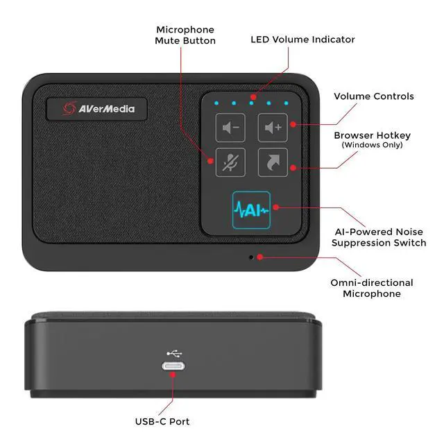 Alt view image 2 of 5 - AVerMedia AS311 AI Speakerphone - AI-Powered Noise Suppression, Enhanced Voice Pickup, USB Plug and Play, Easy Setup, Conference Microphone and Speaker for Working from Home