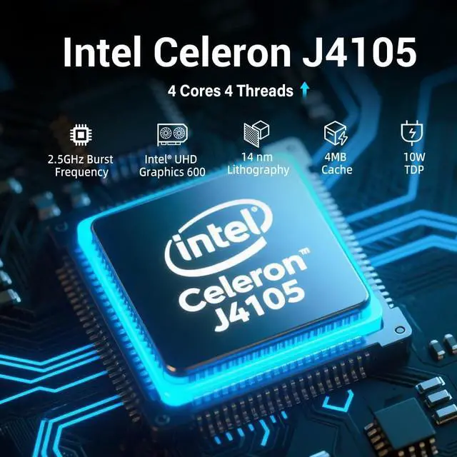 Alt view image 2 of 5 - OuuOee Mini PC Stick Fanless, Celeron J4105, 8GB RAM 128GB Storage, Micro Computer Stick Supports 4K 60HZ HDMI, USB PD3.0, Gigabit Ethernet, Wi-Fi 5 on Business, Industrial, Office, Media, Video