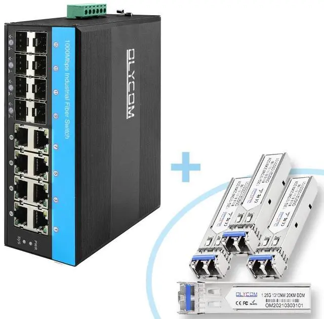 Main image of OLYCOM POE Switch 8 Port Managed L2+ 10/100/1000M 8 Port SFP Vlan QoS STP/RSTP with 4pcs Industrial 1000Base-LX