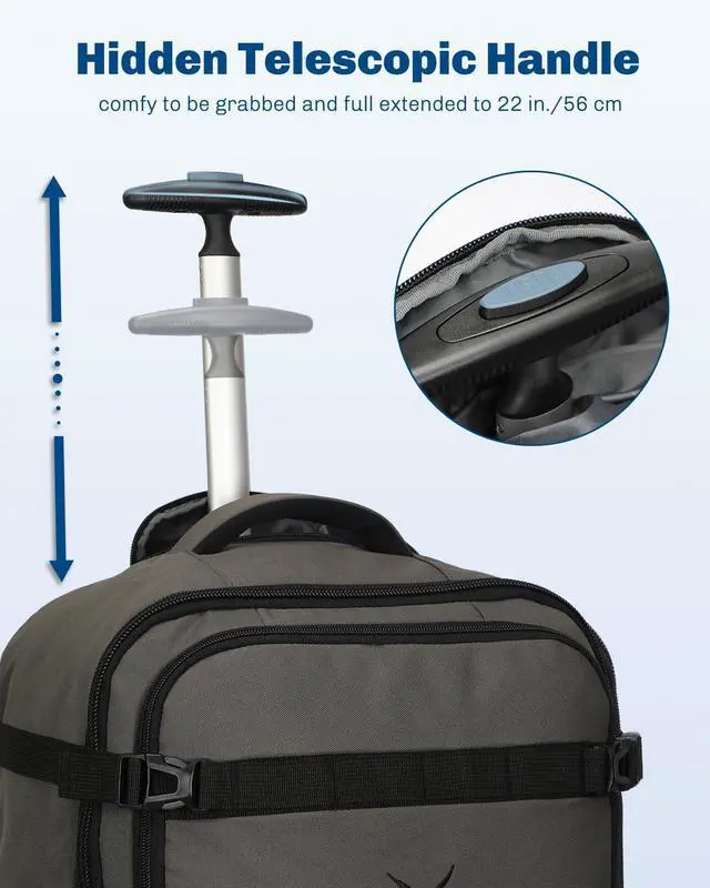 Alt view image 2 of 5 - Hynes Eagle Rolling Backpack 42L Backpack with Wheels Airline Approved Carry on Luggage Laptop Travel Suitcase Bag for Women Men Dark Grey