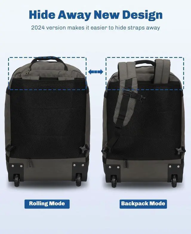 Alt view image 4 of 5 - Hynes Eagle Rolling Backpack 42L Backpack with Wheels Airline Approved Carry on Luggage Laptop Travel Suitcase Bag for Women Men Dark Grey