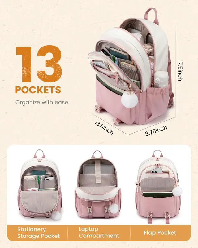 Alt view image 3 of 5 - LOVEVOOK Pink Cute School Backpacks for Girls, Back to School Bookbag for Girls 10-12, Lightweight Backpack for Middle School Teens Students with Large Cup Holder, Fits 15.6" Laptop