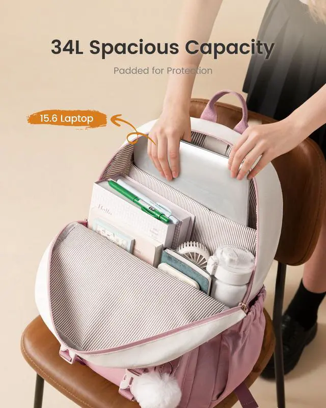 Alt view image 5 of 5 - LOVEVOOK Pink Cute School Backpacks for Girls, Back to School Bookbag for Girls 10-12, Lightweight Backpack for Middle School Teens Students with Large Cup Holder, Fits 15.6" Laptop