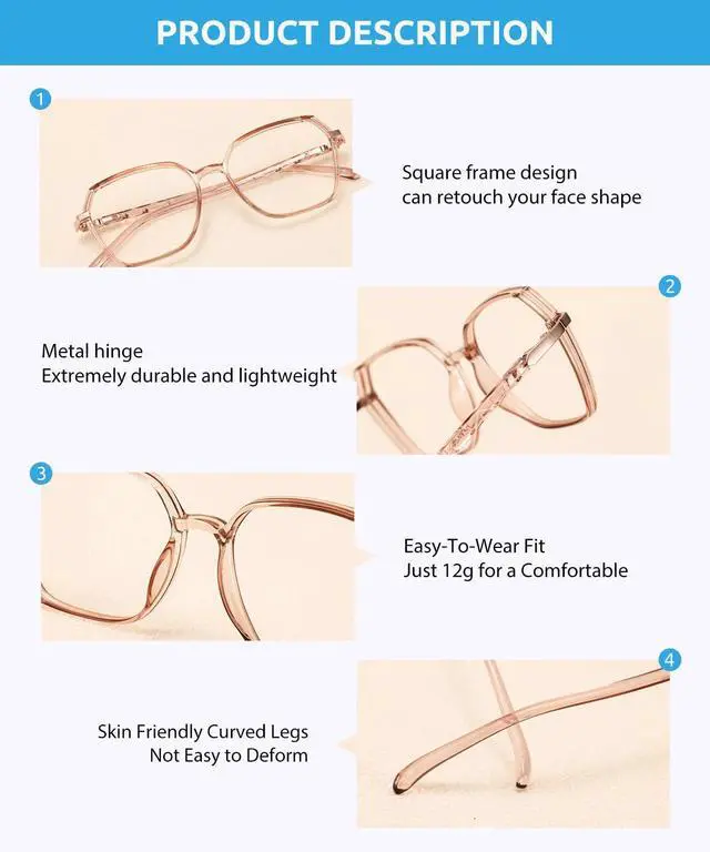 Alt view image 4 of 5 - Firmoo Oversized Blue Light Blocking Glasses for Women/Men, Anti UV Ray Computer Gaming Glasses Pink