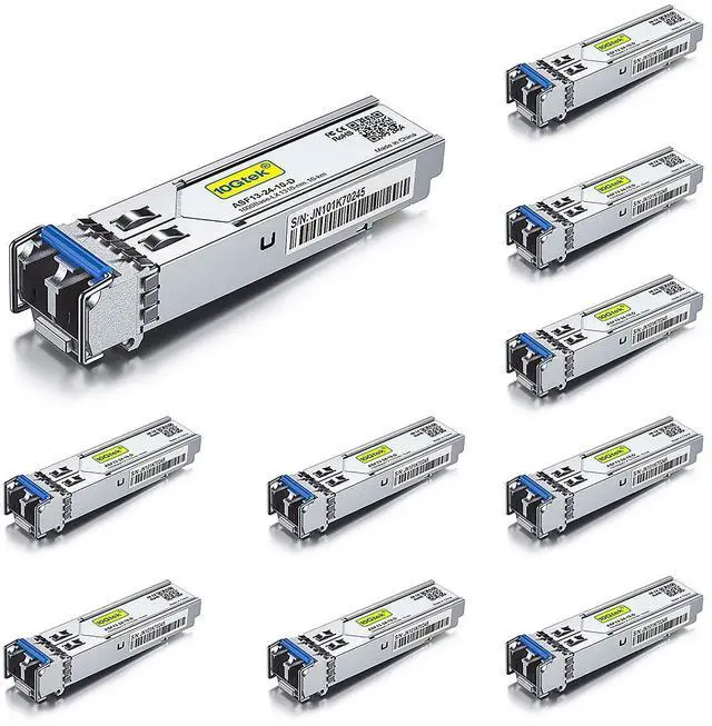 Main image of 10Gtek 1.25G SFP 1000Base-LX Transceiver, 1310nm SMF Fiber Optic Module, up to 10 km, for Cisco GLC-LH-SMD/GLC-LH-SM/SFP-GE-L, Meraki MA-SFP-1GB-LX10, Ubiquiti UniFi UF-SM-1G, Fortinet, Pack of 10