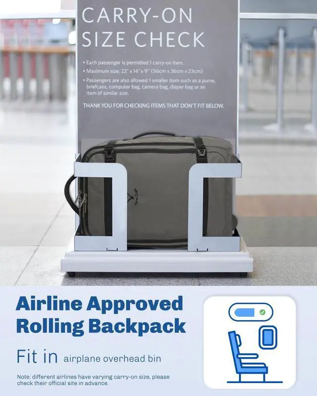 Alt view image 5 of 5 - Hynes Eagle Rolling Backpack 42L Backpack with Wheels Airline Approved Carry on Luggage Laptop Travel Suitcase Bag for Women Men Dark Grey