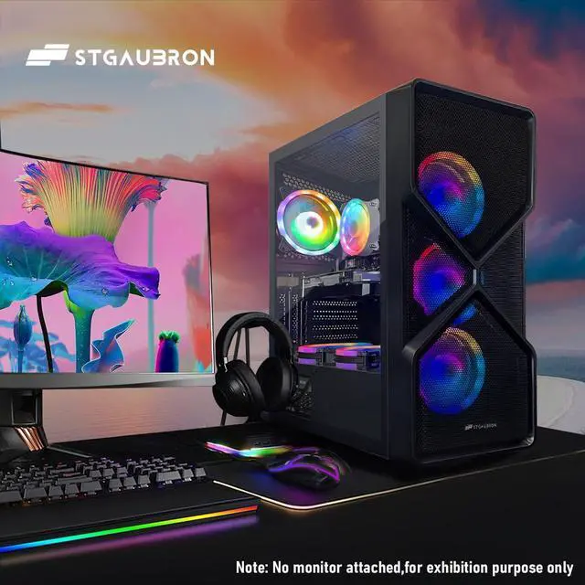 Alt view image 4 of 5 - STGAubron Gaming PC Computer Desktop, GeForce RTX 2060 Super 8G, Intel Core I7 8th up to 4.1GHz, 16G DDR4, 1T SSD, WiFi 6 & BT 5.2, RGB Fan x6, Windows 11 Home