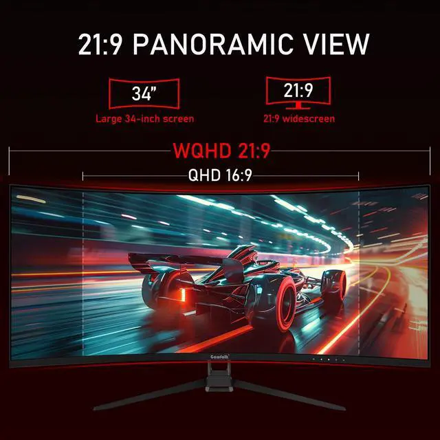 Alt view image 3 of 5 - Gawfolk 34 Inch Ultrawide Curved 144Hz Gaming Computer Monitor 1500R PC Screen 21:9 UWQHD (3440x1440),Adaptive Sync,178° Viewing Angle,Display Port 1.4HDMI 2.0,Compatible with Wall mounting -Black